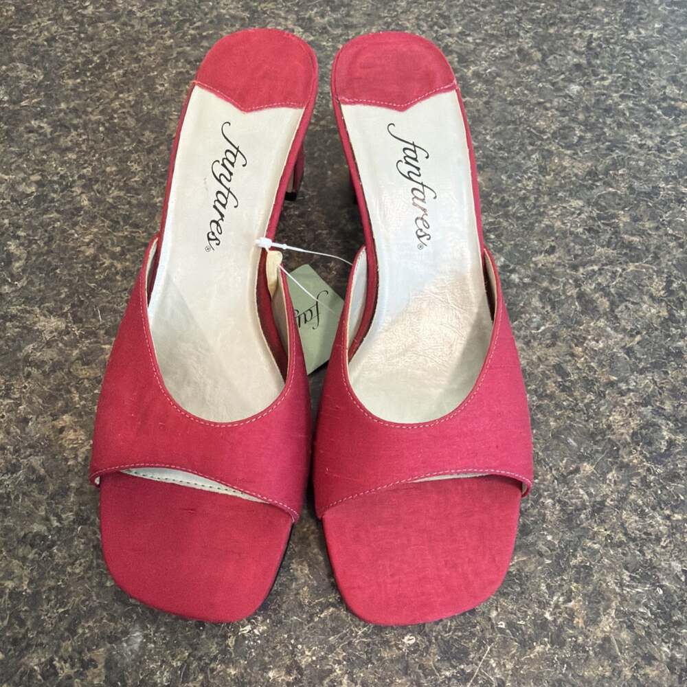 Vintage Fanfares Hot Pink Fabric Mules Square Open Toe Sandals Size 9 NWT
